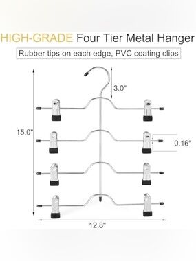 4 Tier Metal Hanger space saving clips Skirt Legging Top Organizer TOPIA CT20B